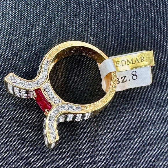 Bow Statement Ring Gold-Tone CZ Cocktail Ring Size 8 Red & Crystal Glam Loud - Picture 4 of 7